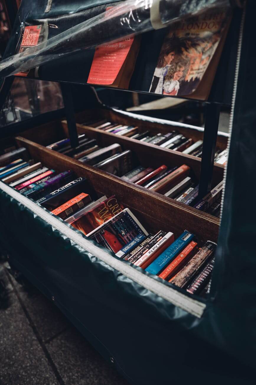 display of a street stand selling secondhand books