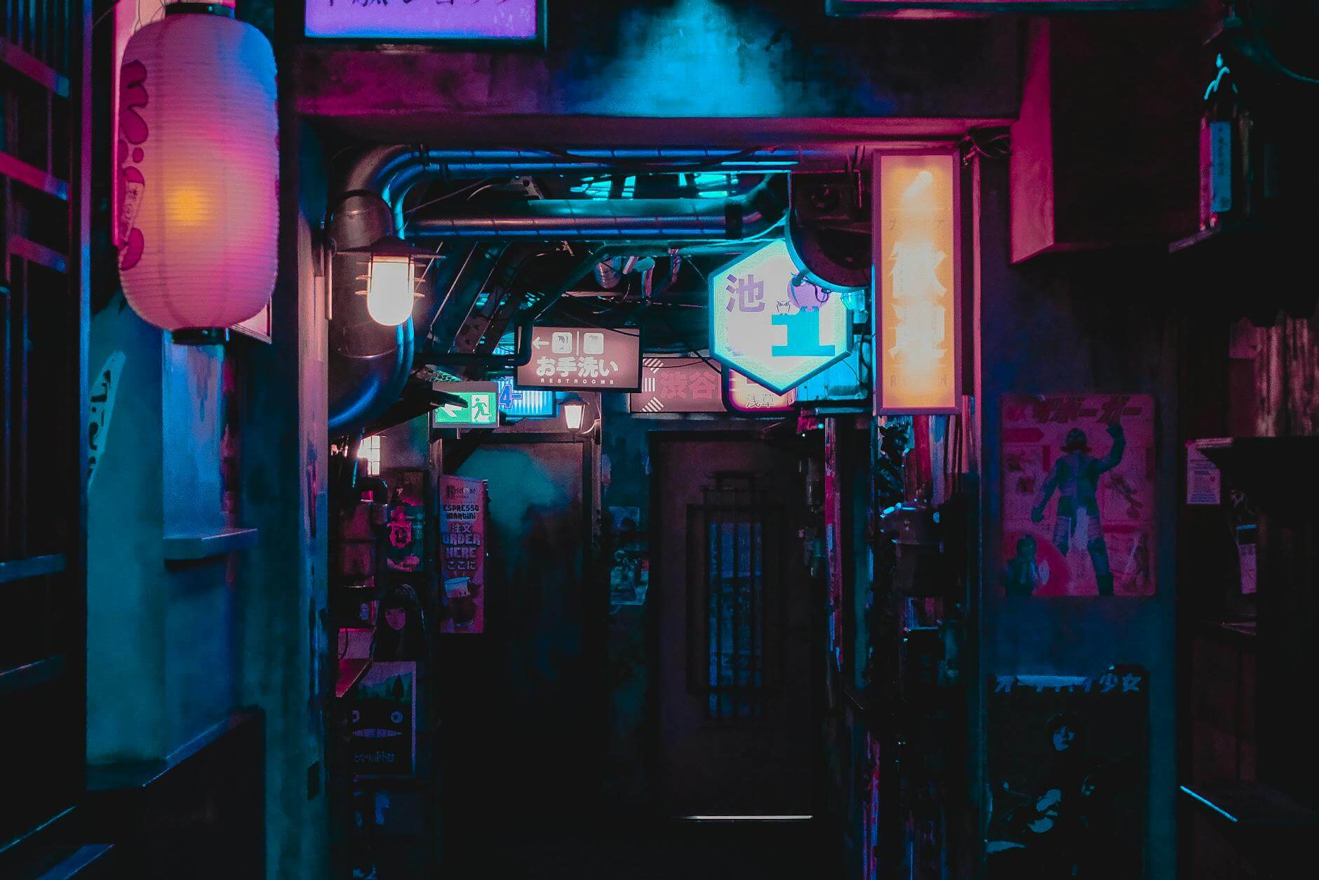 neon lit tokyo alleyway at night